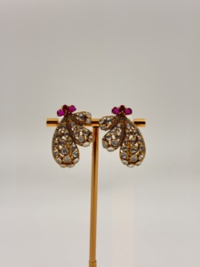 Pendientes de Lujo de Plata de Ley 925 con Moissanita Polki y Piedras de Color Rubí, Acabado en Oro Antiguo, Joyería para Boda - Product Image 5