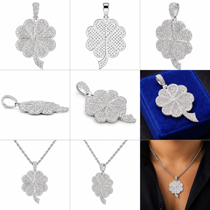 Pendentif Hip Hop Trèfle à Quatre Feuilles en Argent 925 Personnalisé, Sertissage Micro Pavé Moissanite Taille Brillant, Bijou de Luxe pour Mariage - Product Image 6