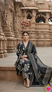 Blue Floral Rayon <b>Kurta</b> Set Printed Indian Pakistani Outfit Dupatta <b>Women</b> Festive Wear - Product Image 4