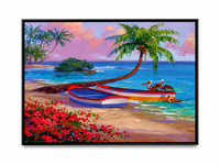 Peinture sur toile impressionniste 100% peinte à la main, paysage marin, palmier à noix de coco, scène naturelle, art mural acrylique B&C ART, support mural en fil métallique