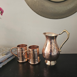 Pichet à eau en cuivre et céramique fait main avec couvercle, jetable pour mariages et fêtes - Product Image 5