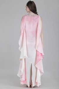 Vestido de noche de sirena rosa de gasa con cuello alto, largo hasta el suelo, con ilusión transparente y mangas regulares - Product Image 2