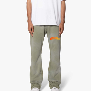 Streetwear Sweat Pants Men Joggers Graffiti <b>Paint</b> Splatter Stacked Custom Logo 100% Cotton Pant Olive Green Flare Sweatpants - Product Image 1