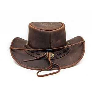 Customized Brand Unisex Black Leather Striped Cowboy <b>Hat</b> Brown Leather <b>Band</b> Casual Beach Style Adult Four Seasons Fit - Product Image 3