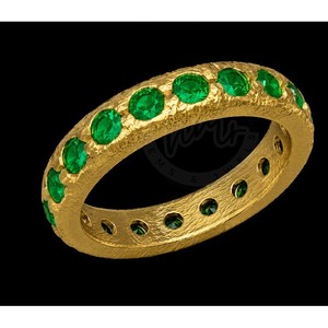 แหวนทองชุบประดับมรกต CZ ทรงกลมขนาด 3 มม. ดีไซน์หรูหรา แหวนเพชรทรงกลมแบบ Eternity Band  งานแฮนด์เมด เครื่องประดับโดดเด่น - Product Image 2