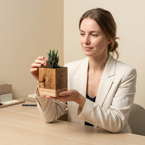 Vase en bois de prunier fait main, écologique, taille personnalisable, design américain moderne pour fleurs séchées et décoration intérieure - Product Image 1
