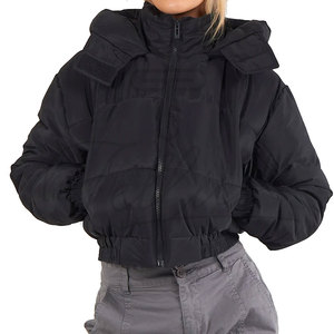 Women's Cropped <b>Quilted</b> Puffer Oversized Hood Fashion Layering Jacket Lightweight Statement Outerwear OEM private label - Product Image 5