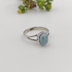 Bague en Larimar Naturel en Argent Sterling 925 Faite à la Main avec Bande Fendue et Cabochon Ovale, Bijoux en Gros - Product Image 3