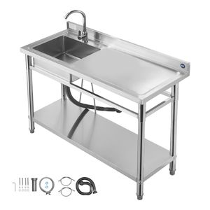 Lavello Commerciale Monoblocco Autoportante in Acciaio Inossidabile con Rubinetto per Cucina, Lavello Utilitario Destro per Banco da Lavoro - Product Image 1