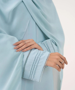 Light Blue <b>Long</b> Sleeve Floor Length Abaya <b>For</b> Women Modest Muslim Clothing Solid Color Polyester Loose Fit Middle East Style - Product Image 6