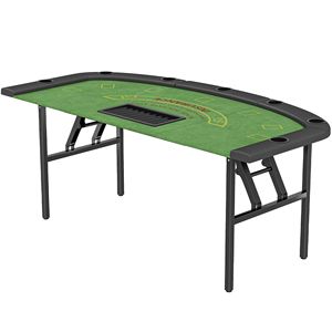 Mesa de Póker Plegable Verde de 72 Pulgadas con Portavasos, Mesa de Casino Portátil para Blackjack para 8 Jugadores, para Jugar al Mahjong - Product Image 1
