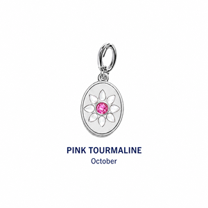 Pendentif en tourmaline rose personnalisé OEM en gros, pierre de naissance d'octobre, breloque ovale fleurie plaquée argent, pétales de nacre rose - Product Image 1