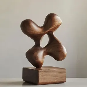 Elegante Escultura de Madera para Decoración Minimalista del Hogar, Pieza de Arte Única Hecha a Mano para Diseño de Interiores - Product Image 1