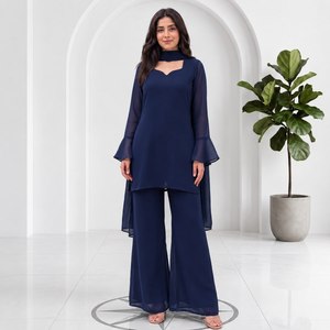 Premium Soft Georgette Plain Palazzo <b>Dress</b> Set with Dupatta Fully Stitched Women's Ethnic Party Wear <b>90s</b> Style Suit - Product Image 4
