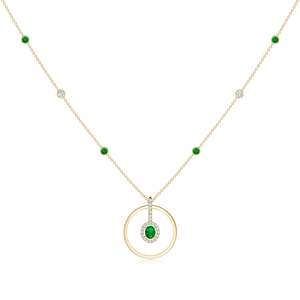 14K <b>Solid</b> <b>Gold</b> IGI Certified Oval Cut Emerald And Diamond Halo Geometric Necklace High Quality Luxury Party Wear Necklace - Product Image 1