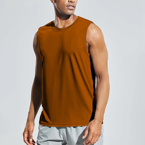 Camiseta sin mangas para hombre, color naranja sólido, transpirable, 100% algodón, cuello redondo, tejido informal, estilo musculoso - Product Image 3