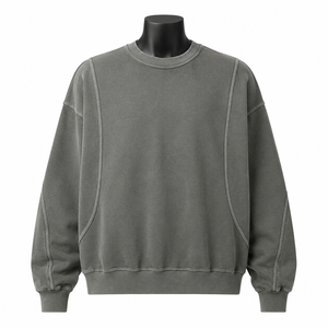 Sweat-shirt surdimensionné personnalisé pour homme, col rond, design à panneaux coupés et cousus, en molleton de coton - Product Image 1