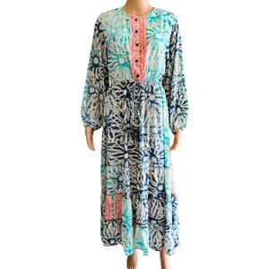 Vestido Maxi de Seda Tejida Estilo Bohemio Coreano Y2K con Diseño Geométrico, Talla Única, Cuello Redondo, Manga Larga, para Uso Diario, Dulce y Veraniego - Product Image 1