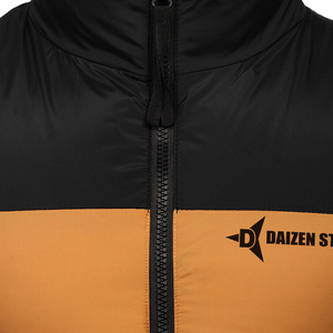 DAIZEN STAR INTERNATIONAL Men's Brown Black Color Block Patchwork Puffer Vest Stand Collar Zipper Closure Windproof Casual - Product Image 5