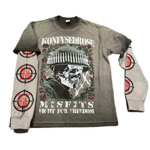 <b>Men's</b> Long Sleeve T-<b>Shirt</b> <b>Skull</b> Print O-Neck Punk Style Regular Fit Jersey Cotton Gray Thermal Waffle Knit <b>Shirt</b> - Product Image 1