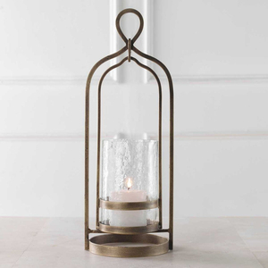 Gold Antique Glass Hurricane Candle Holder with Iron Metal Home and Wedding Decor <b>Tabletop</b> Votive Candle Holder and Lanterns - Product Image 1