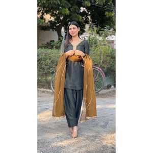 Hermoso Salwar Kameez de Algodón para Fiestas, Top y Pantalón con Dupatta - Product Image 1