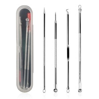 Kit d'extraction de points noirs et comédons en acier inoxydable 4 pièces personnalisé OEM avec étui – Vente en gros