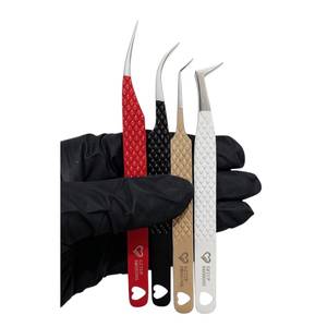 Pince à épiler pour extensions de cils GETUP BROSONS IMPEX, revêtement poudré, découpe en forme de cœur, acier inoxydable, pointe lisse, anti-magnétique, vente en gros - Product Image 1