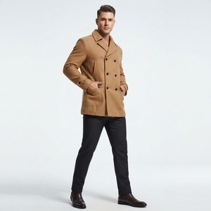 High Quality <b>Men's</b> Woolen <b>Pea</b> <b>Coat</b> Classic Double Breasted Classic Horn Button Closure <b>Men's</b> Woolen Peacoat - Product Image 2