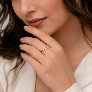 14K <b>Rose</b> Gold Natural Round Diamond Designer Wedding Ring for Women | Unique Criss Cross Studded Band Fine Jewelry Luxury Gift - Product Image 2