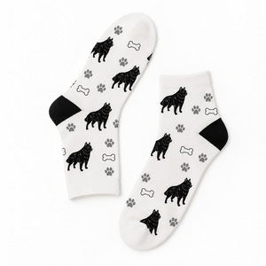 Calcetines tobilleros de poliéster para mujer, con estampado de perro negro, corte bajo, colores personalizados, etiqueta privada, suministro al por mayor - Product Image 1