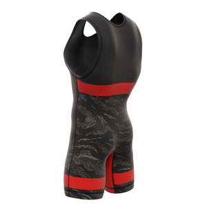 Combinaison de lutte unisexe ajustée, impression par sublimation, noir et rouge, vêtements d'arts martiaux mixtes pour adultes, tissu extensible en spandex respirant - Product Image 4