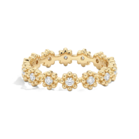 Bague d'éternité complète à motif floral avec diamants de laboratoire taille ronde, en or massif 9K 10K 14K 18K, bijoux de mariage minimalistes pour mariée
