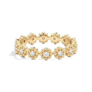 Bague d'éternité complète à motif floral avec diamants de laboratoire taille ronde, en or massif 9K 10K 14K 18K, bijoux de mariage minimalistes pour mariée - Product Image 1