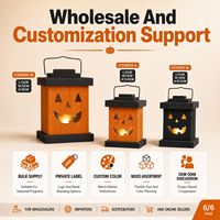 Lanterne Citrouille d'Halloween en Bois en Gros avec Lumière LED Chaude, Décoration de Table ou Suspendue pour Magasins de Détail