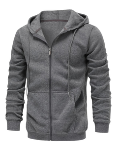 Men's Gray Hooded Zipper Sweatshirt Regular Fit Casual Autumn Wear 100% Cotton Knitted Solid Design Breathable Made Bangladesh - Product Image 1