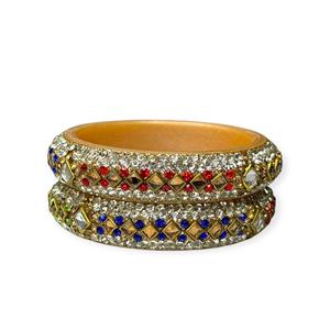 <b>Hot</b> Selling <b>Red</b> Blue Stones Acrylic Bangle Set Pearl Border Gold Plated Trendy Wedding Women's Festive Wear Wholesale Price - Product Image 3