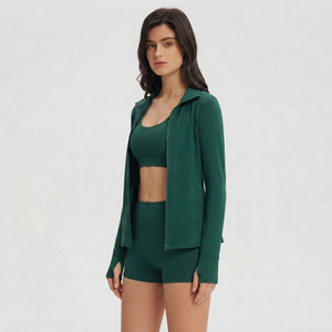 Women Yoga Wear 3 Piece Shorts Set Turn Down Training <b>Jacket</b> Racerback Bra Mid Waist Shorts Ladies <b>Workout</b> Wear Shorts 3 Pcs - Product Image 1