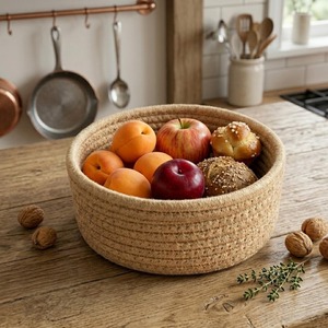 Minimal Set Of 3 Brown Macrame <b>Baskets</b> Suitable For Home Organizer Bathroom Kitchen And Aesthetic Storage Solution From India - Product Image 4