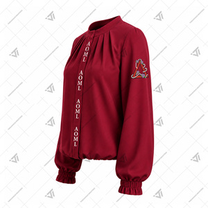 Vente en gros Delta |   Sigma |   Chemise plissée brodée surdimensionnée pour femmes de la sororité Theta avec manches bouffantes, accessoires grecs - Product Image 2