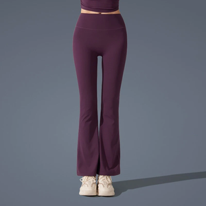 Legging de yoga évasé antibactérien effet seconde peau, taille mi-haute, amincissant, sportif, pour le fitness et le quotidien, 100% coton uni - Product Image 5