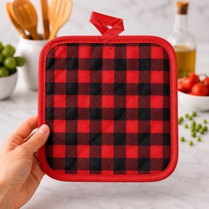 Porte-casserole de Noël 100% coton pur, résistant au four, motif à carreaux, pour la maison. - Product Image 2