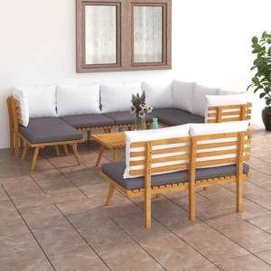 Ensemble de salon de jardin gris foncé avec structure en bois d'acacia massif et revêtement en polyester blanc - Product Image 1