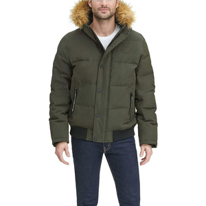 <b>Men's</b> Olive Green <b>Hooded</b> Puffer Jacket With <b>Fur</b> Trim Windproof Winter <b>Coat</b> Casual Style Polyester Filling Regular Fit - Product Image 2