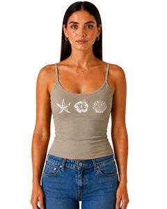 เสื้อครอปแบบสายสปาเก็ตตี้สำหรับผู้หญิงเสื้อครอปแขนกุดทรงสลิมฟิตลำลองพิมพ์ลายเสื้อท่อนบนแฟชั่นผ้ายืดแบบลำลองสำหรับฤดูร้อน - Product Image 1