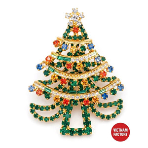 Broche en alliage de zinc avec strass en forme de sapin de Noël pour femmes, vente en gros en vrac - Product Image 1