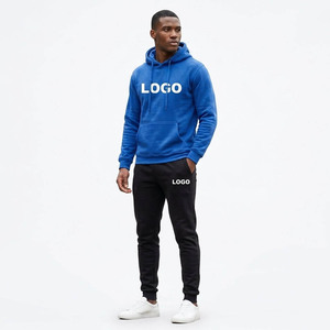 Ensemble de survêtement unisexe bleu imprimé avec logo personnalisé, sweat à capuche en molleton premium, pantalon de jogging ajusté, respirant et à séchage rapide - Product Image 1