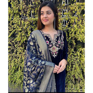 Hermoso Salwar Kameez de Seda para Fiesta, Top y Pantalón con Bordado, Talla XL, Dupatta - Product Image 6