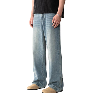 Jean décontracté vintage pour homme, coupe ample, jambe large, en denim noir, style streetwear hip-hop tendance - Product Image 2
