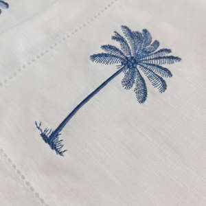 Juego de Manteles Individuales y Servilletas Bordados Lavables a Máquina, Diseño de Palmera Azul, Poliéster/Lino, Estilo Bohemio para el Hogar y Bodas, Venta al Por Mayor Personalizada - Product Image 3